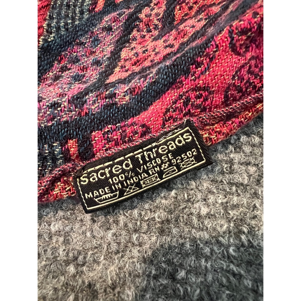 Sacred Threads Boho Patchwork Floral Paisley Fringe Scarf Hippie Artsy - Picture 5 of 5